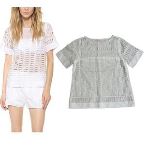 Rebecca Taylor Voile Eyelet Cotton Sheer White Top Size 8